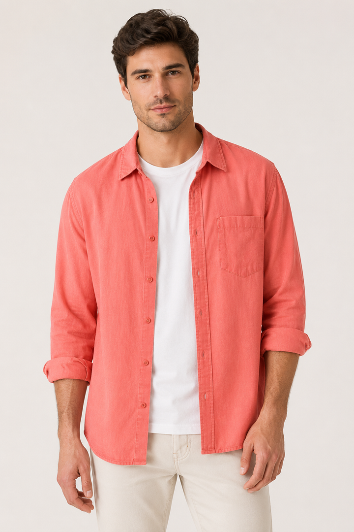 Chemise en lin hommes, manches longues, pochette - Emil