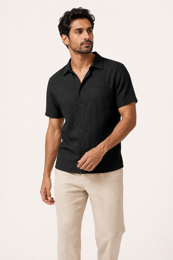 Chemise à pochettes en lin à manches courtes pour homme - Patricio