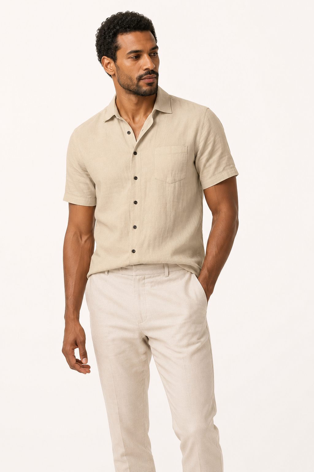 Chemise à pochettes en lin à manches courtes pour homme - Patricio