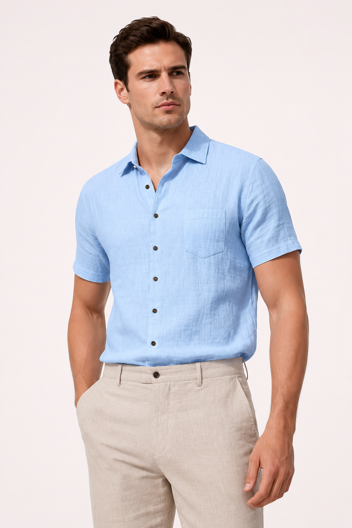 Chemise à pochettes en lin à manches courtes pour homme - Patricio