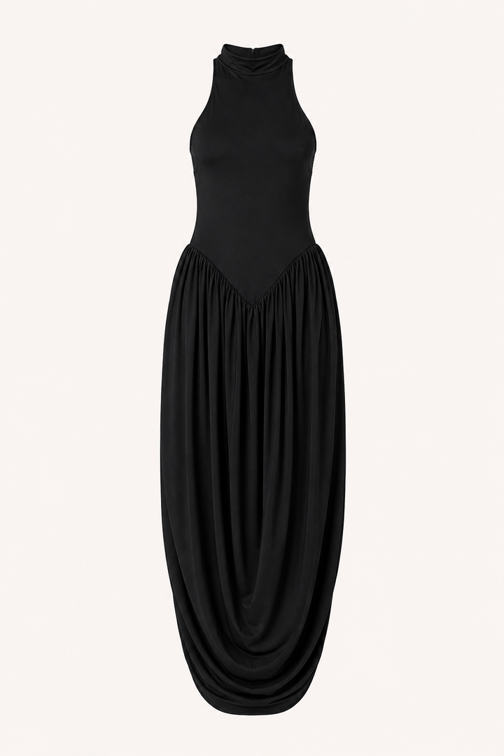 Robe longue d'été pour femme, avec col licou et jupe fluide - Liv
