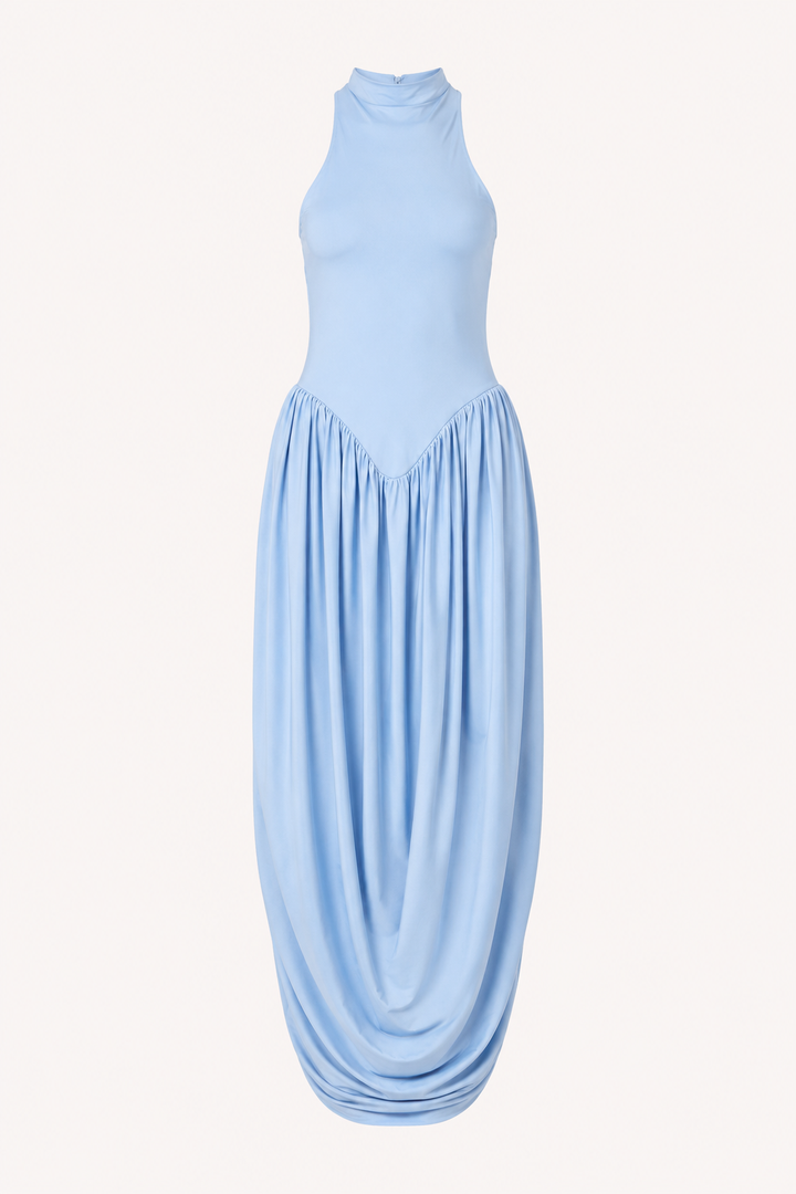 Robe longue d'été pour femme, avec col licou et jupe fluide - Liv