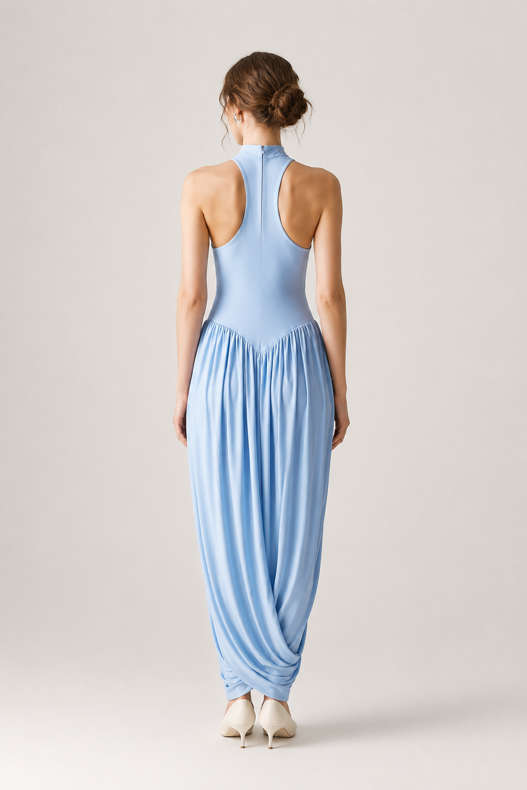 Robe longue d'été pour femme, avec col licou et jupe fluide - Liv