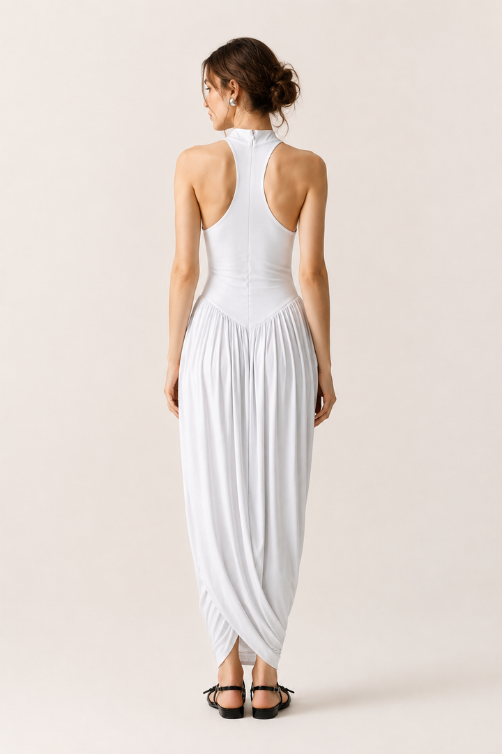 Robe longue d'été pour femme, avec col licou et jupe fluide - Liv