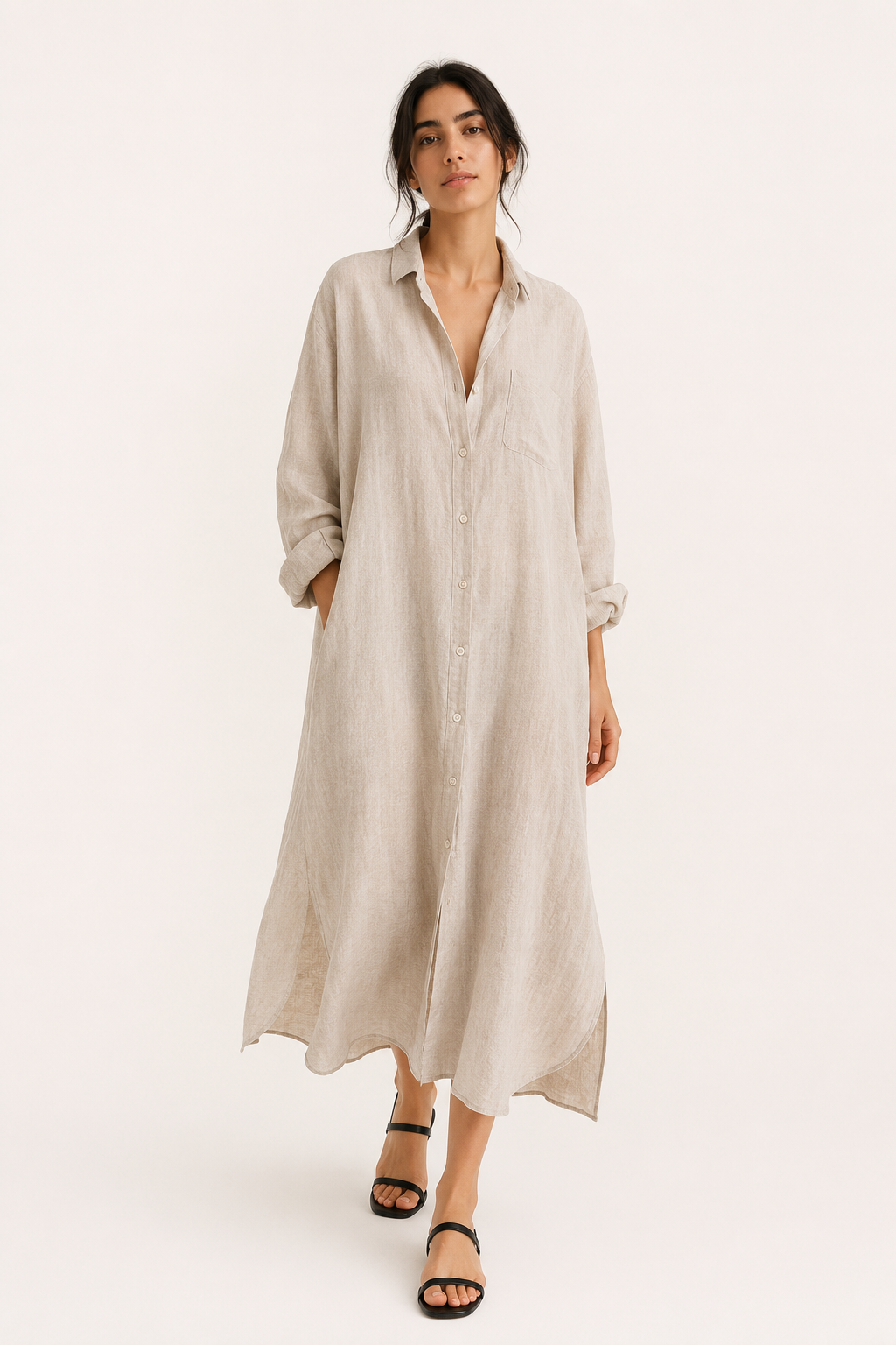 Robe chemise longue à boutons pour femme - Shanik