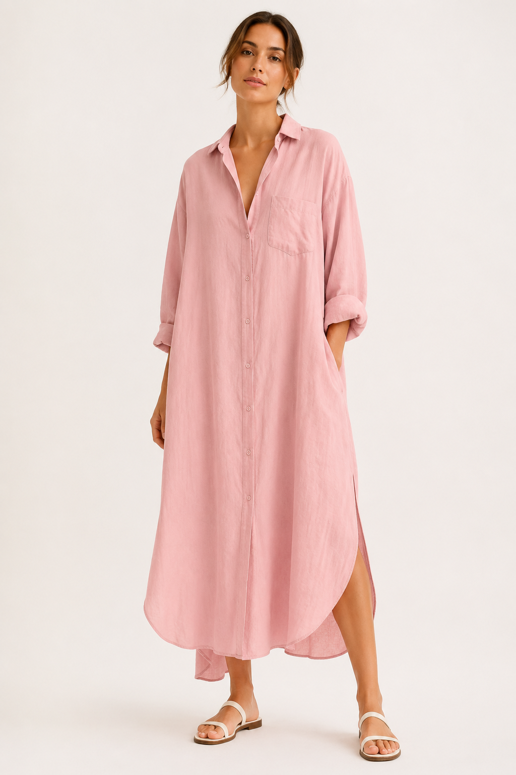 Robe chemise longue à boutons pour femme - Shanik