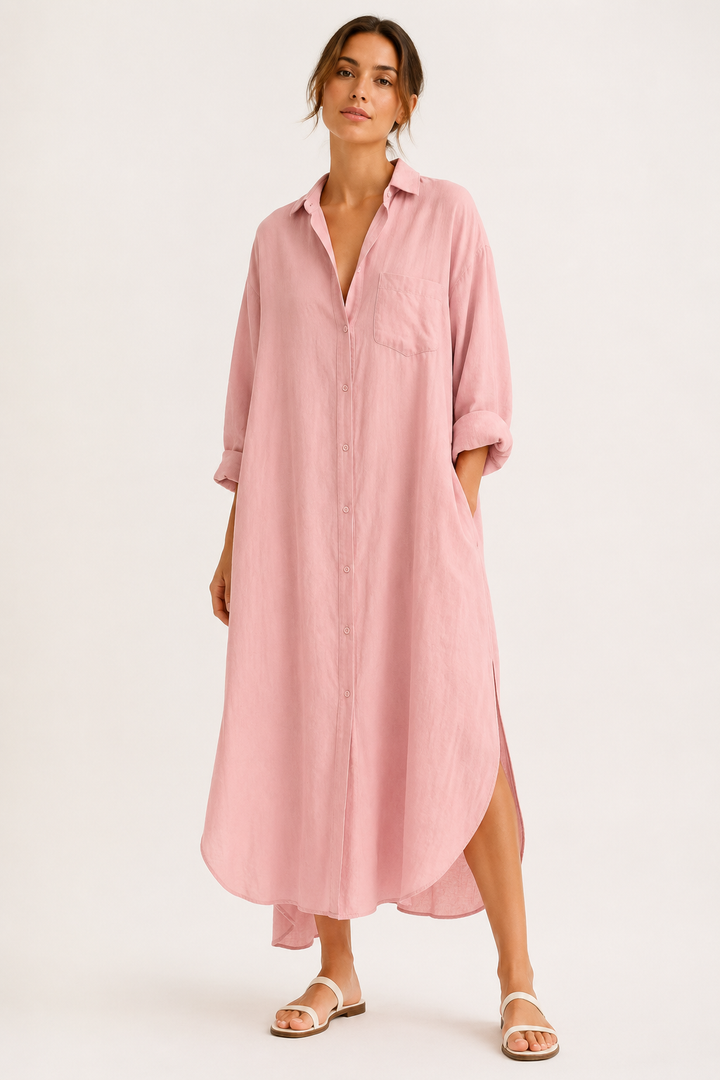 Robe chemise longue à boutons pour femme - Shanik