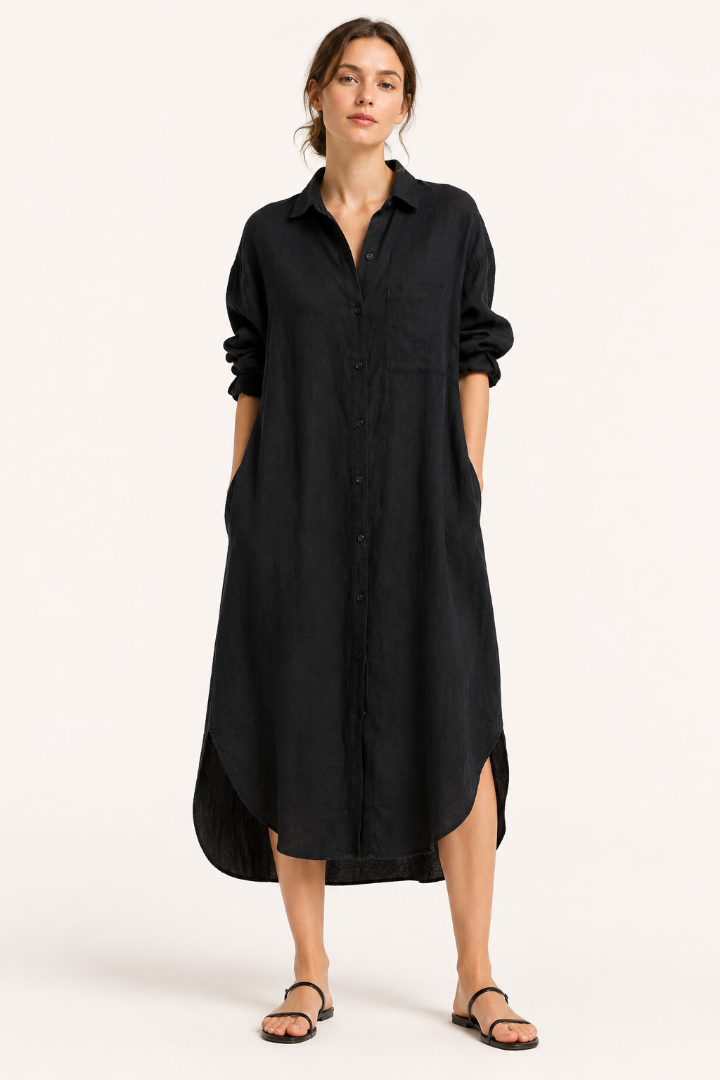Robe chemise longue à boutons pour femme - Shanik