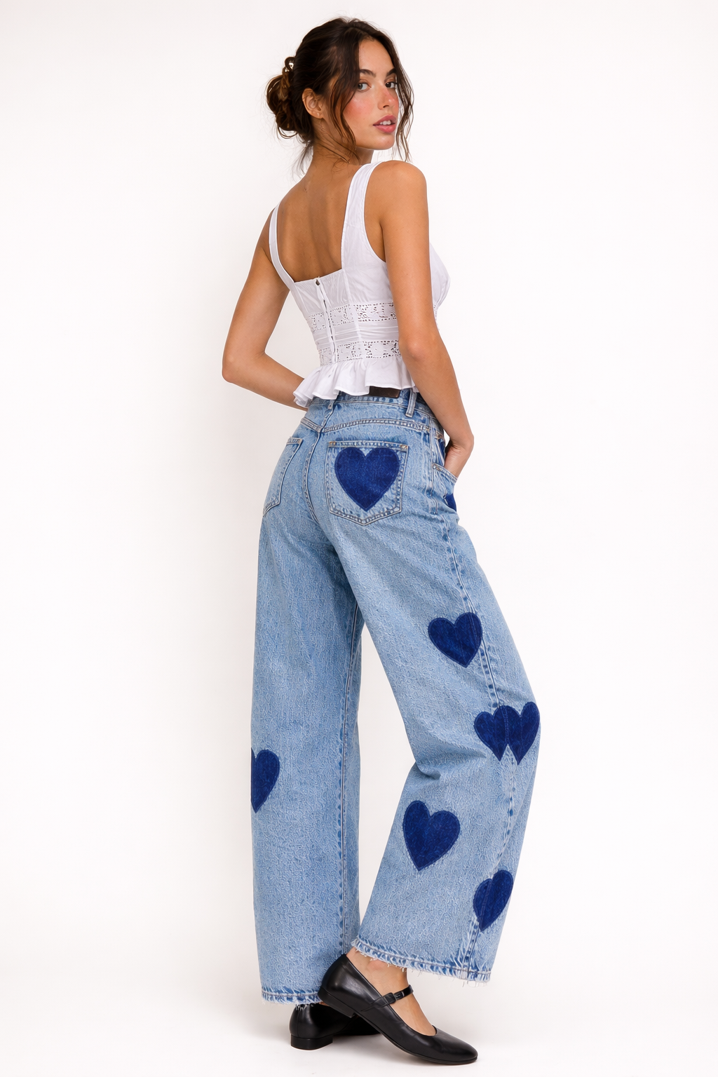 Jean skinny taille moyenne imprimé cœur pour femme - Margaret