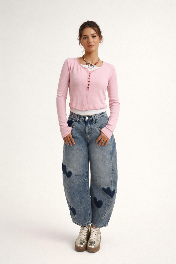 Pantalon en jean avec des cœurs pour femmes - Elodie