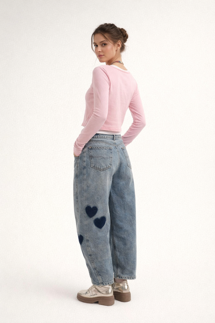 Pantalon en jean avec des cœurs pour femmes - Elodie