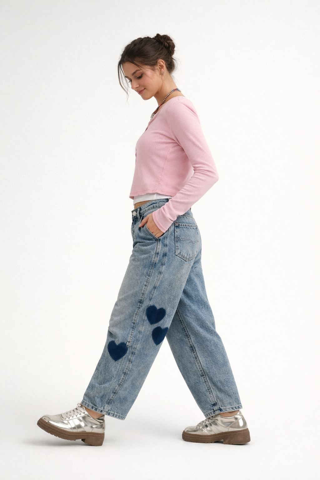 Pantalon en jean avec des cœurs pour femmes - Elodie