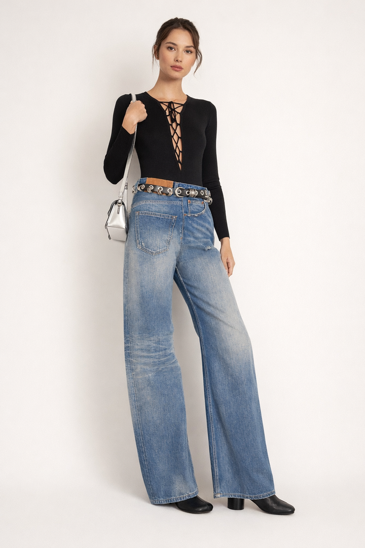 Pantalon en denim à jambe large pour femmes - Margaux