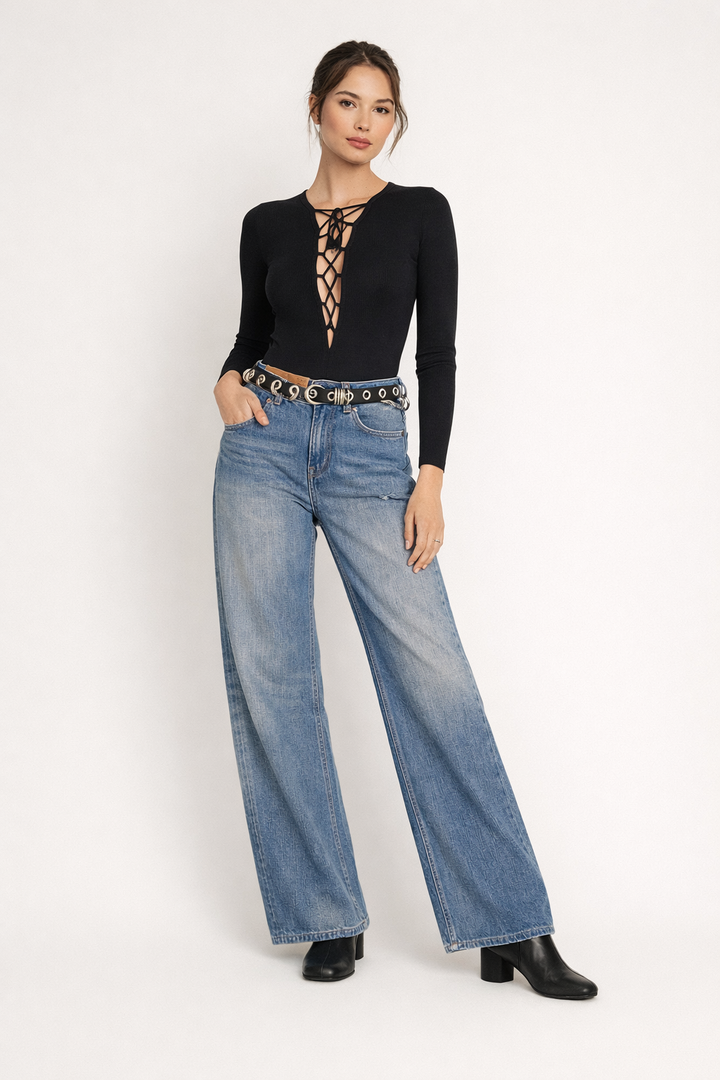 Pantalon en denim à jambe large pour femmes - Margaux