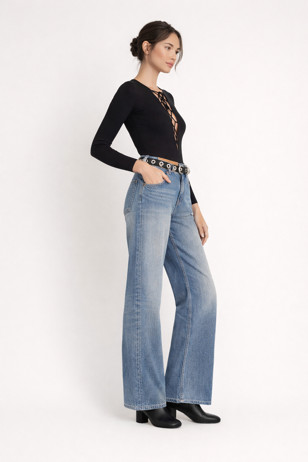 Pantalon en denim à jambe large pour femmes - Margaux