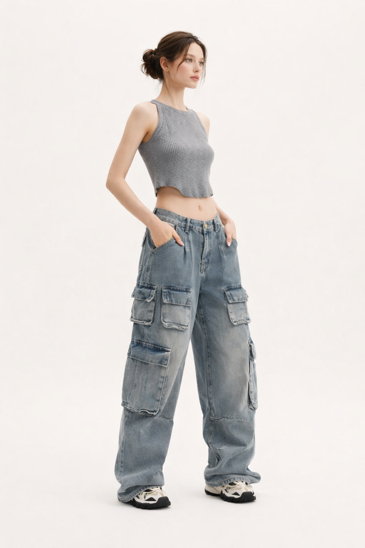 Jean cargo à poches multiples pour femmes - Gabriela