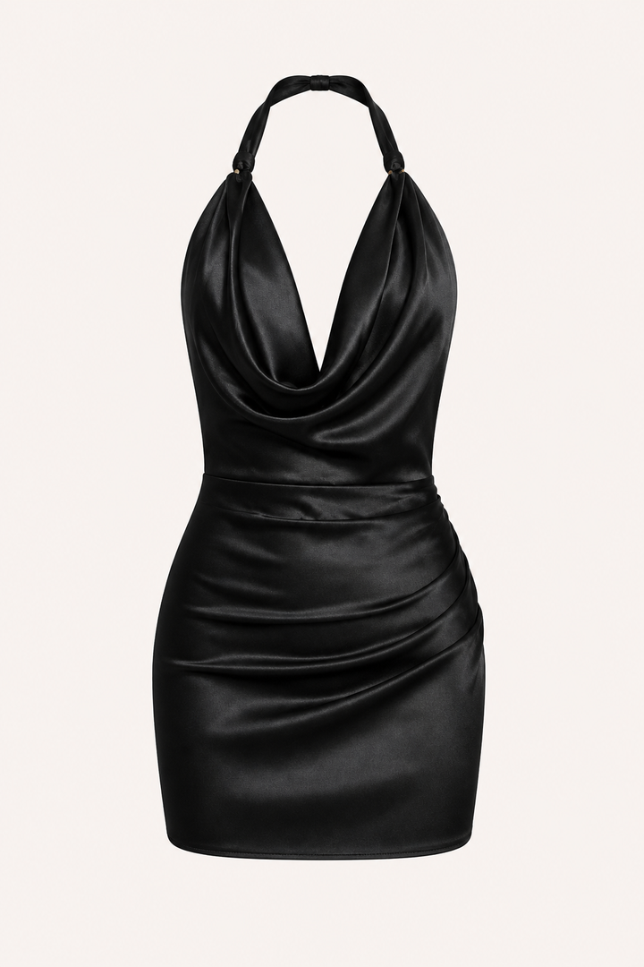 Robe courte à bretelles drapées, encolure drapée, coupe ajustée, robe de soirée - Kaela