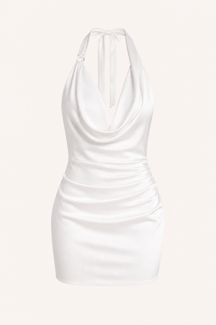 Robe courte à bretelles drapées, encolure drapée, coupe ajustée, robe de soirée - Kaela