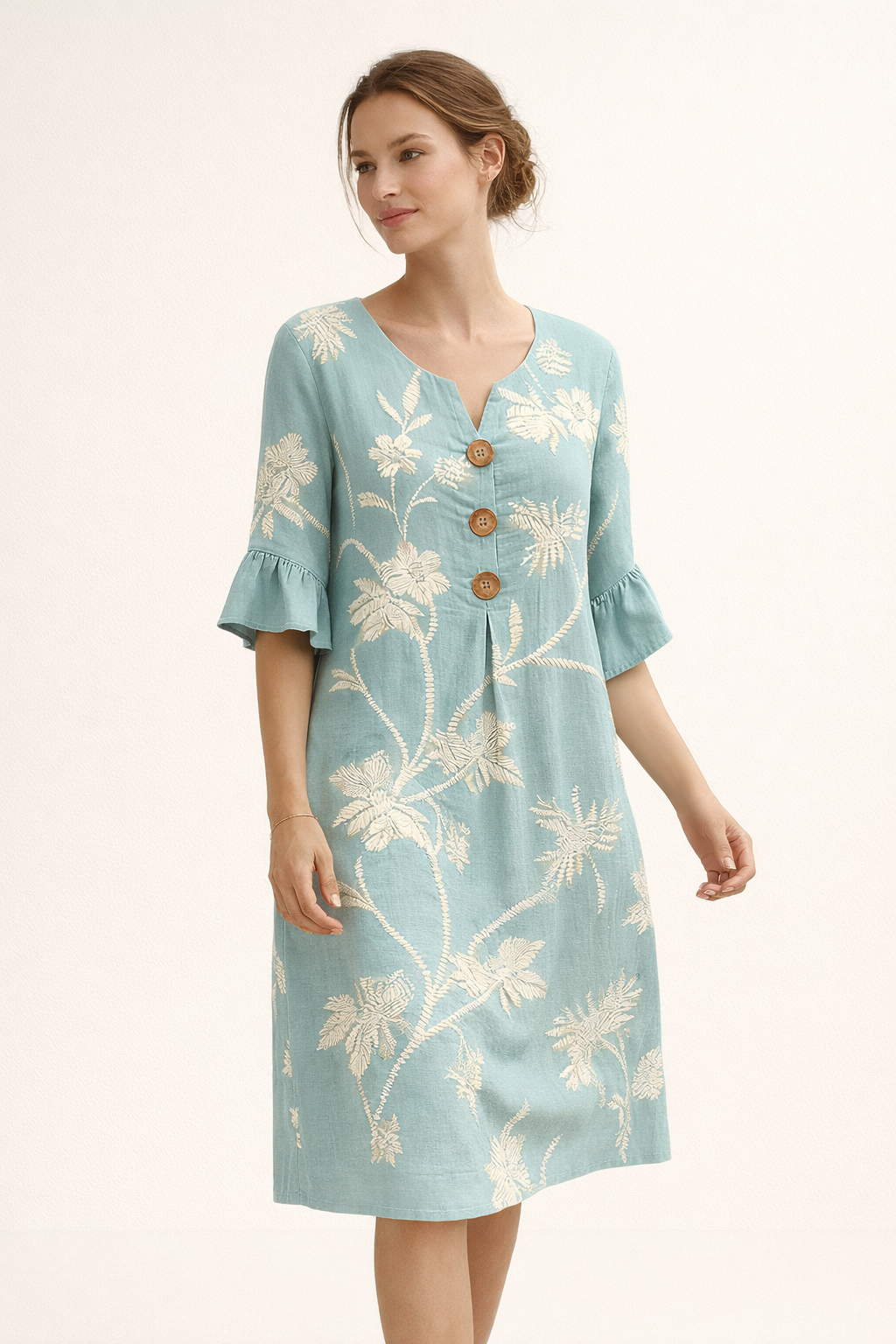 Robe midi florale avec boutons pour femmes - Lucia