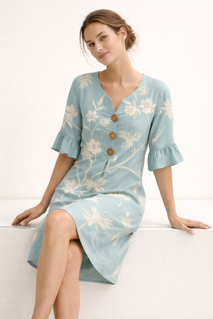 Robe midi florale avec boutons pour femmes - Lucia