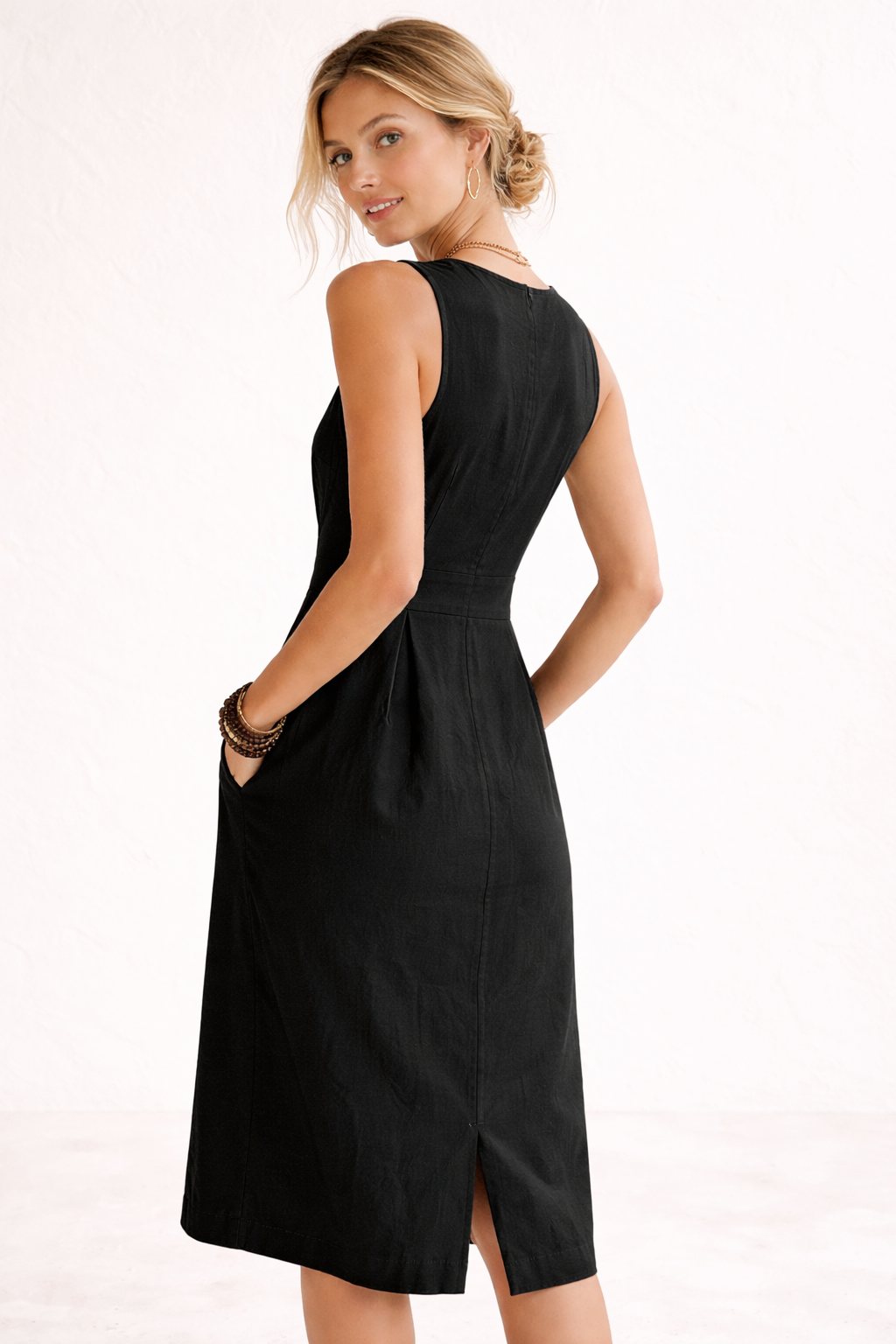 Robe croisée midi boutonnée avec décolleté en V pour femme - Adelina