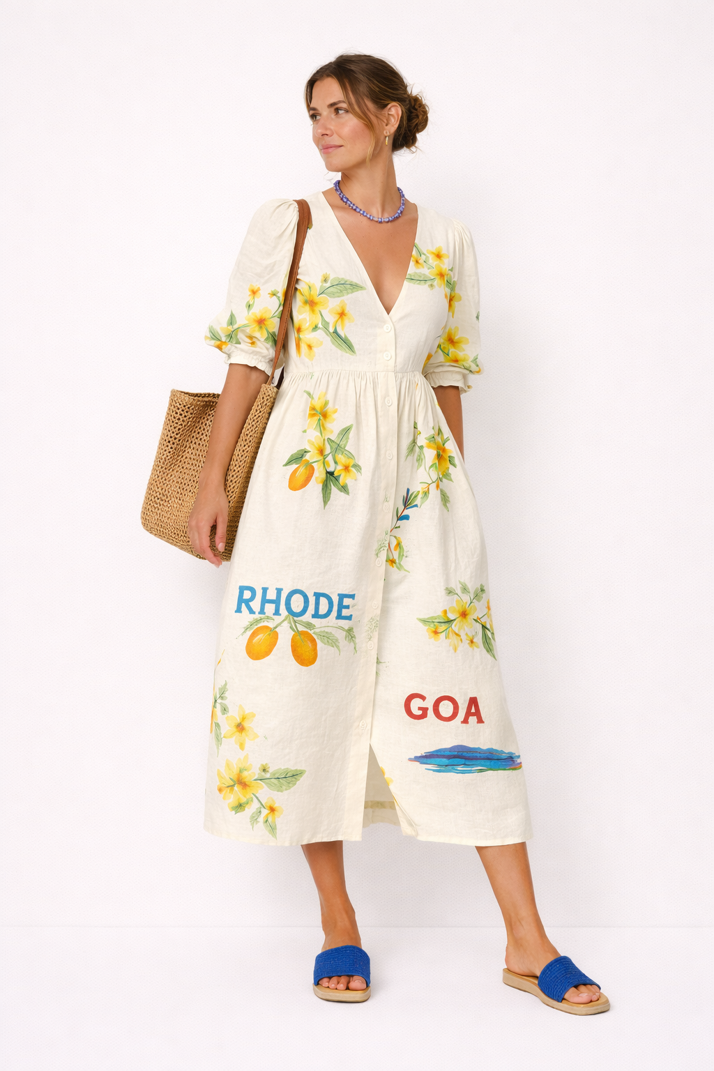Robe à manches bouffantes imprimée pour femme style estival décontracté confortable - Stella