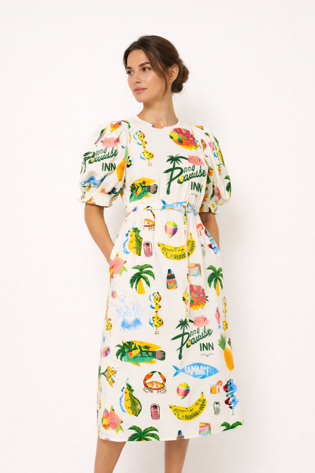 Robe à manches bouffantes imprimée pour femme style estival décontracté confortable - Stella