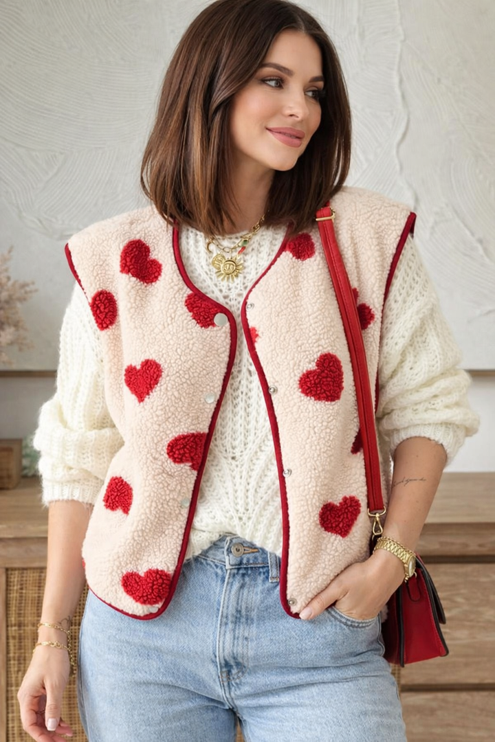 Gilet en peluche pour femmes avec imprimé cœur - Bere