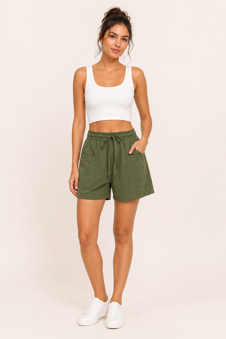 Short femme à taille élastiquée et poches avant - Lanni
