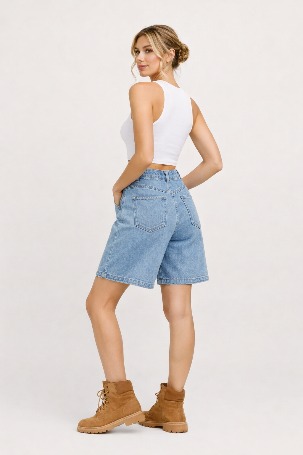 Bermuda en denim pour femme avec boutons réglables - Erika