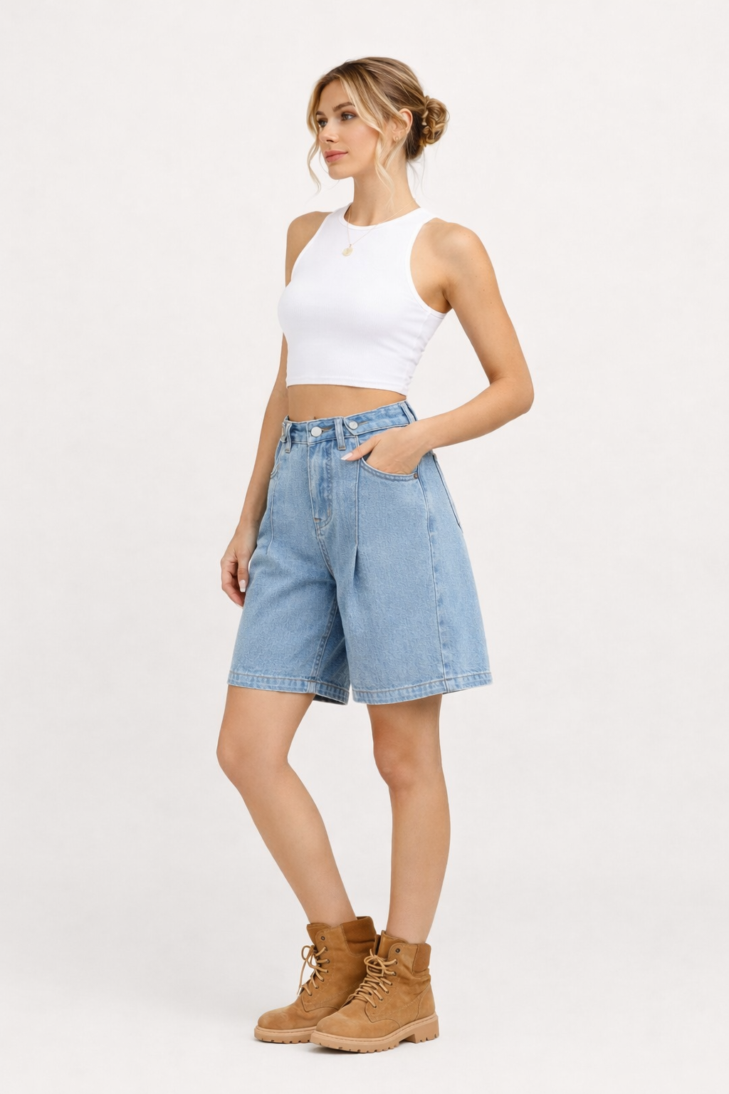 Bermuda en denim pour femme avec boutons réglables - Erika