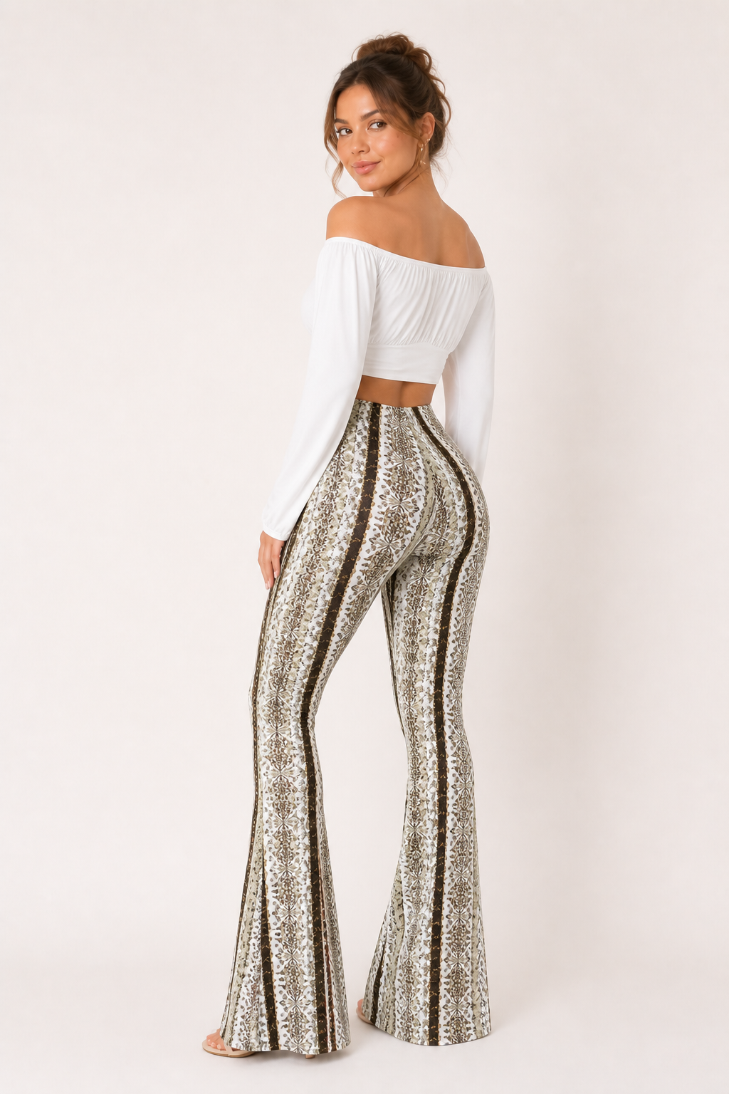 Pantalon évasé imprimé taille haute pour femme - Klara