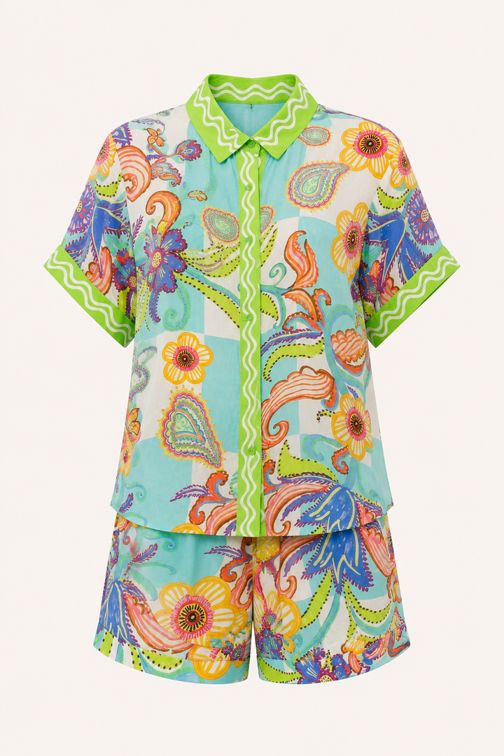 Ensemble femme blouse imprimée short d'été - Tabea