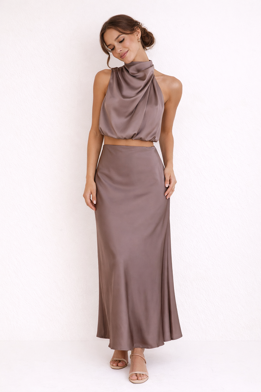 Ensemble jupe longue et élégant dos nu drapé pour femme - Marlene