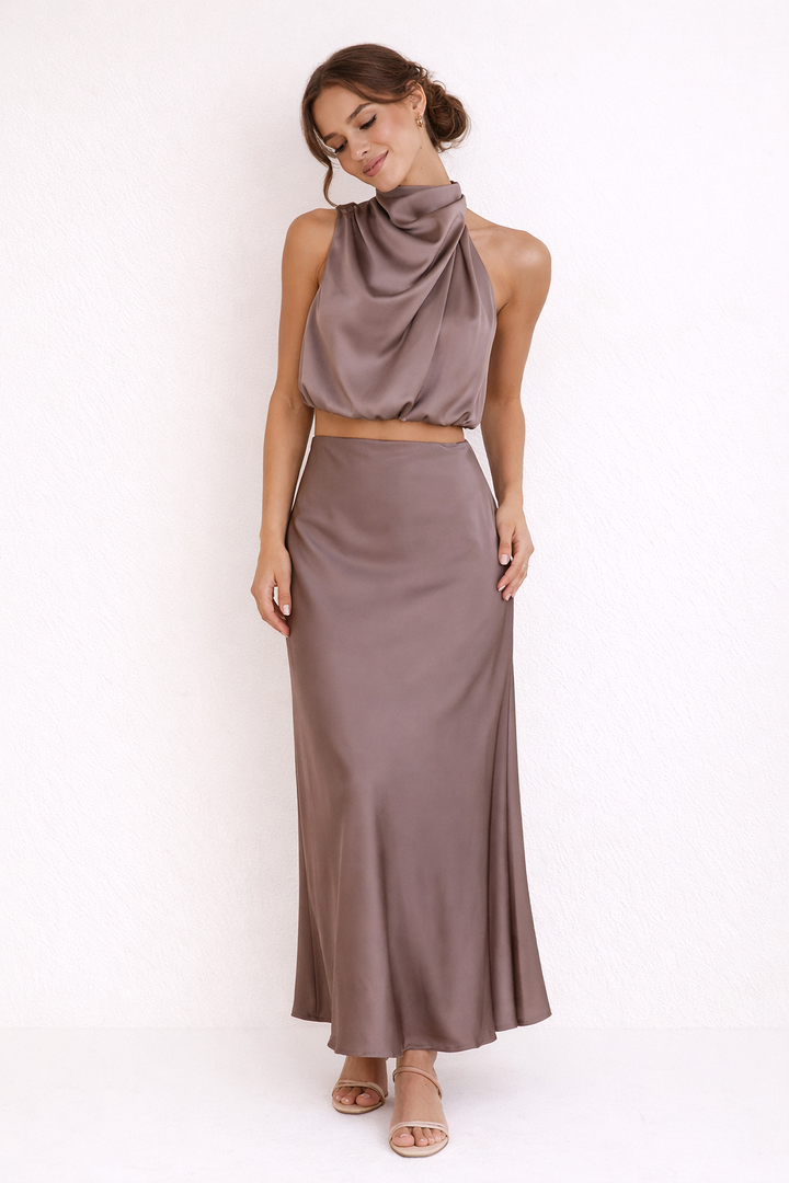 Ensemble jupe longue et élégant dos nu drapé pour femme - Marlene
