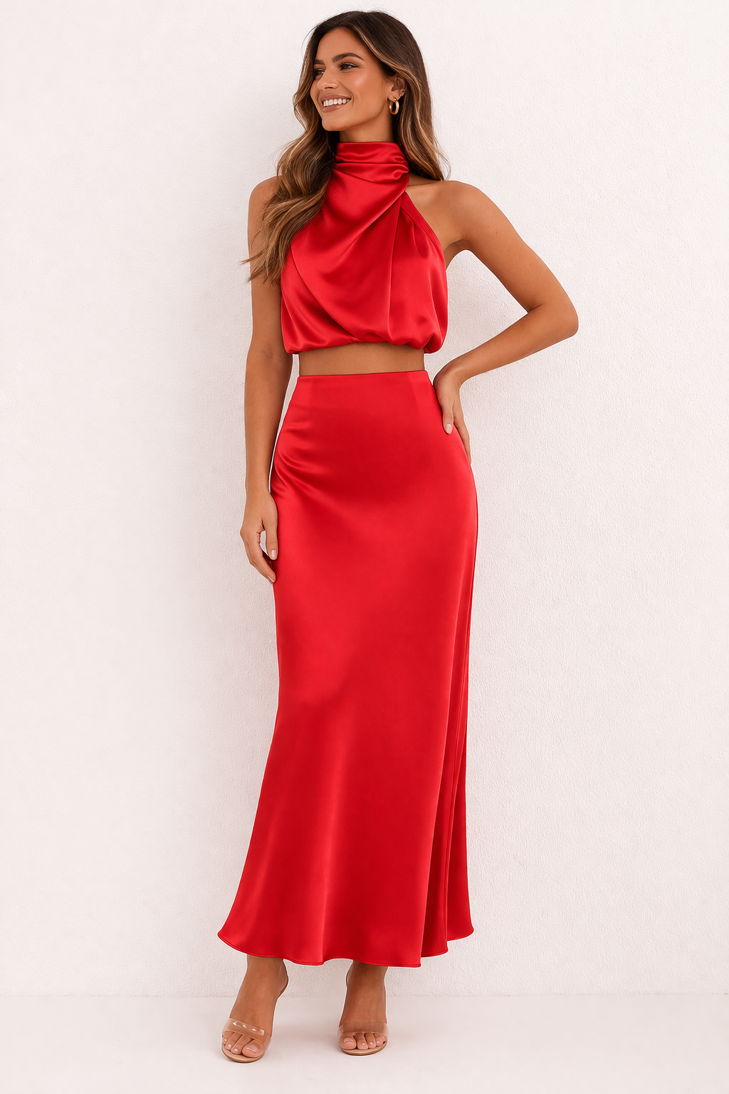 Ensemble jupe longue et élégant dos nu drapé pour femme - Marlene