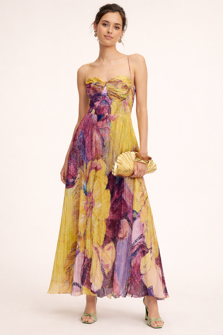 Robe longue élégante avec plis floraux - Camila