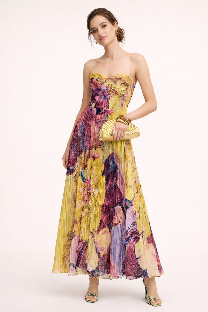Robe longue élégante avec plis floraux - Camila