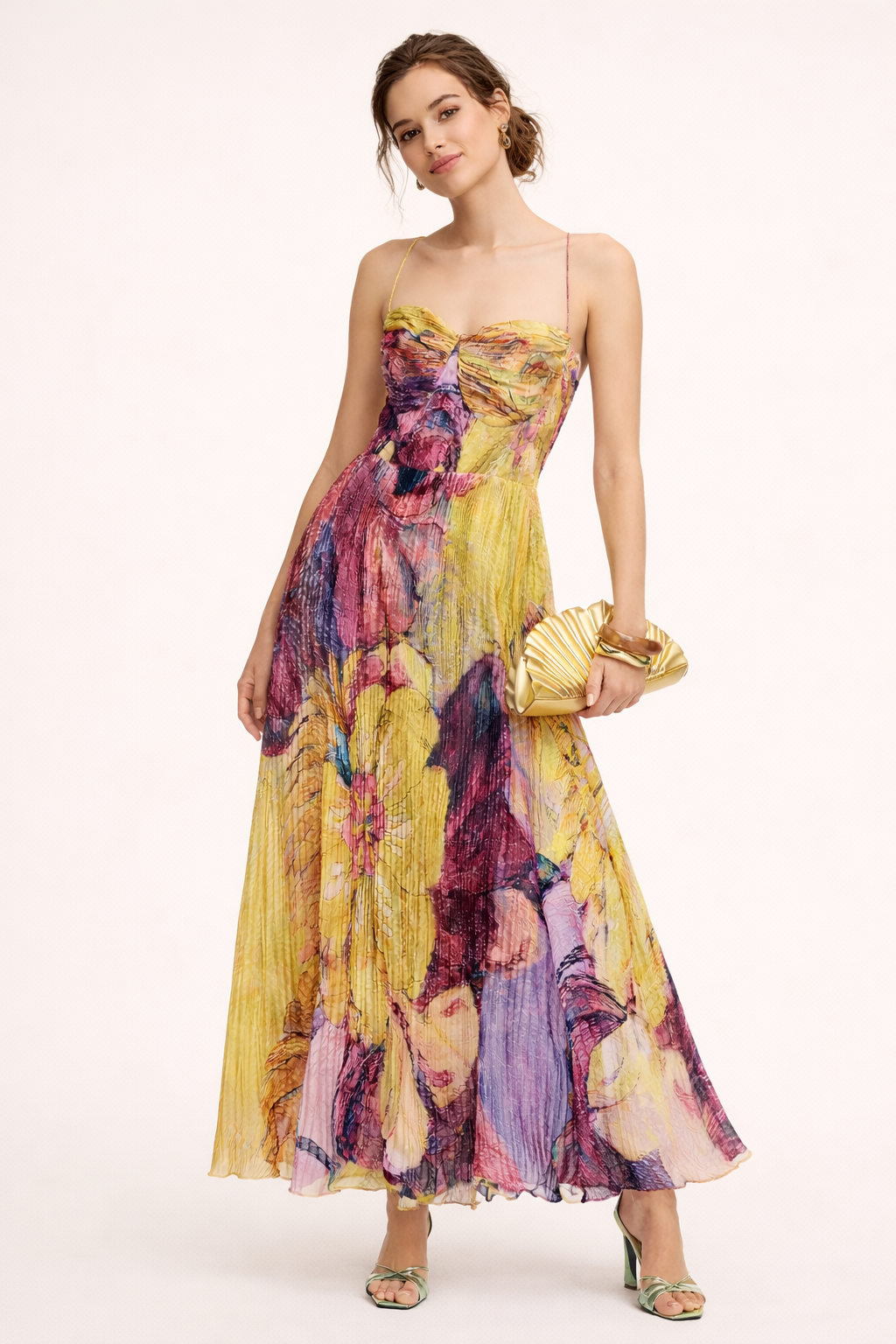 Robe longue élégante avec plis floraux - Camila
