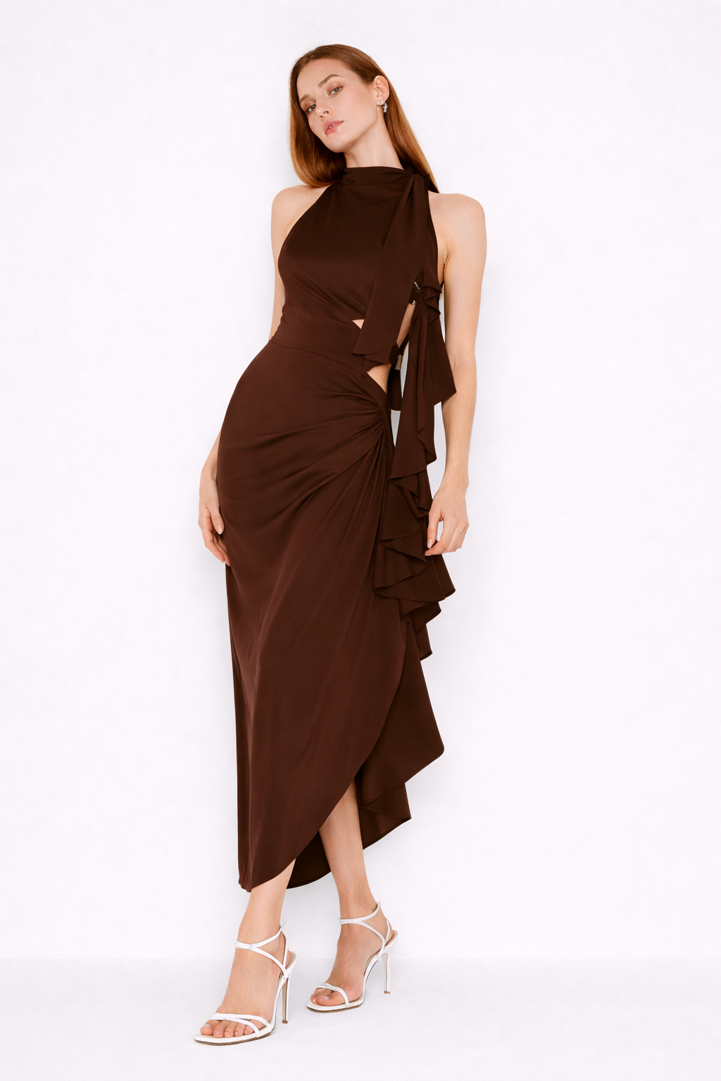 Robe longue pour femme avec encolure licou et fente sur le côté - Giulia