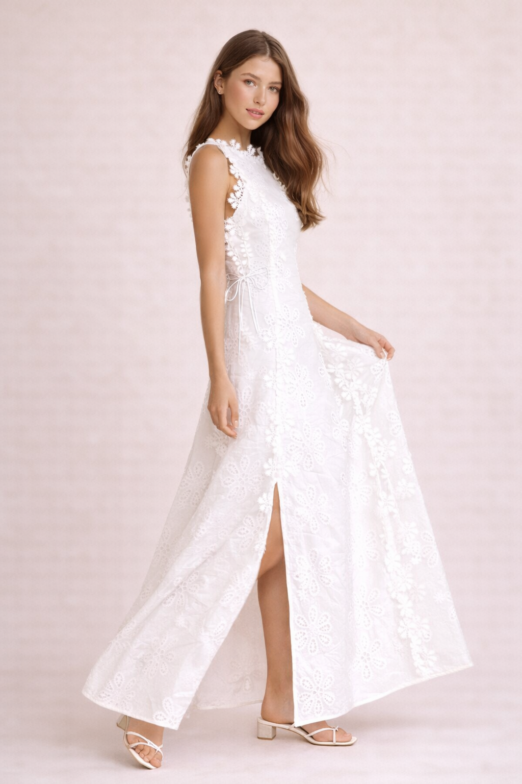 Robe longue avec texture florale et nœuds - Marina