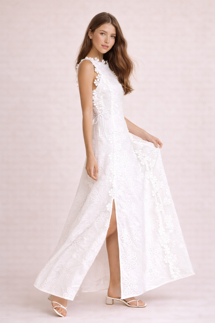 Robe longue avec texture florale et nœuds - Marina
