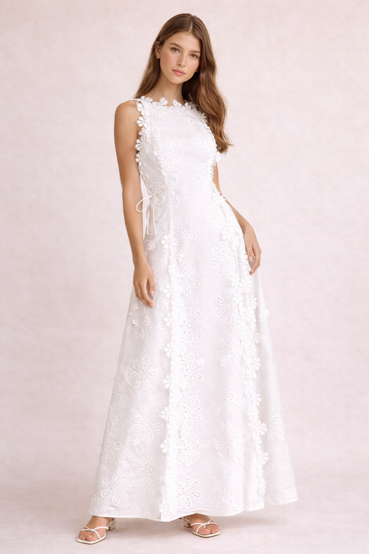 Robe longue avec texture florale et nœuds - Marina