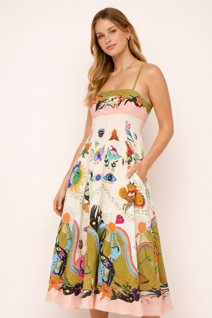 Robe longue à imprimé artistique pour femme - Arianna