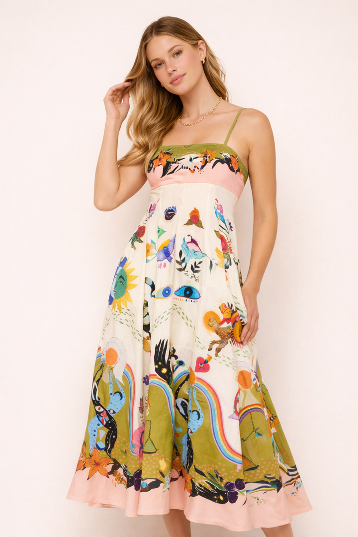 Robe longue à imprimé artistique pour femme - Arianna