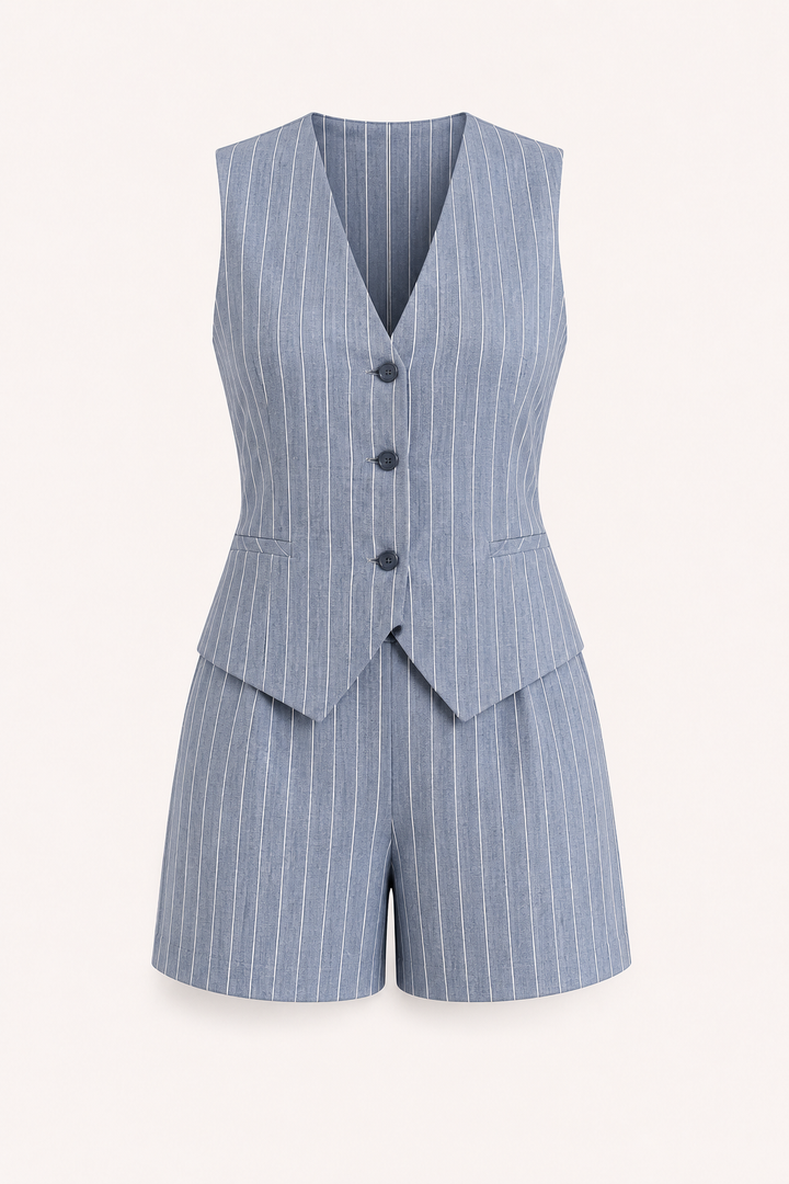 Ensemble gilet rayé et short taille haute pour femme - Pinny