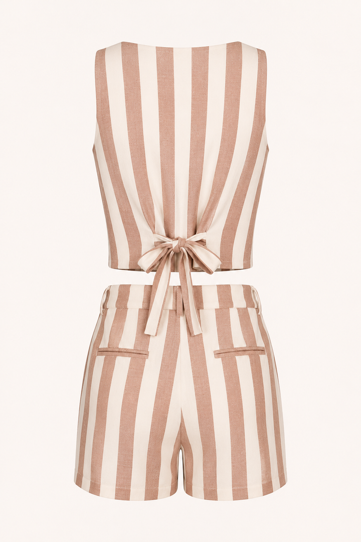 Ensemble gilet rayé et short taille haute pour femme - Rieke