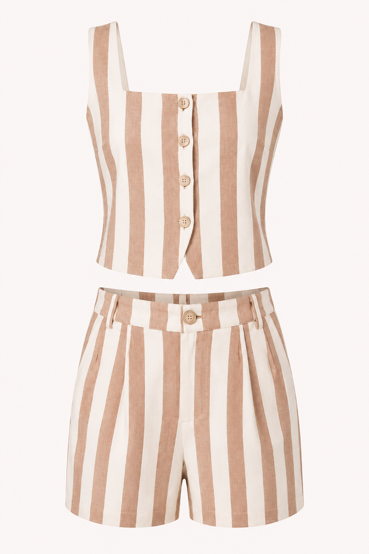 Ensemble gilet rayé et short taille haute pour femme - Rieke