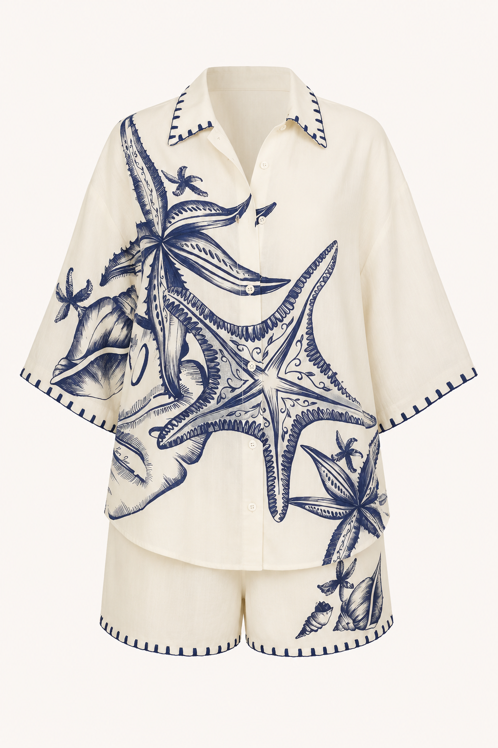 Ensemble chemise oversize d'été pour femmes, imprimé méditerranéen - Lidia