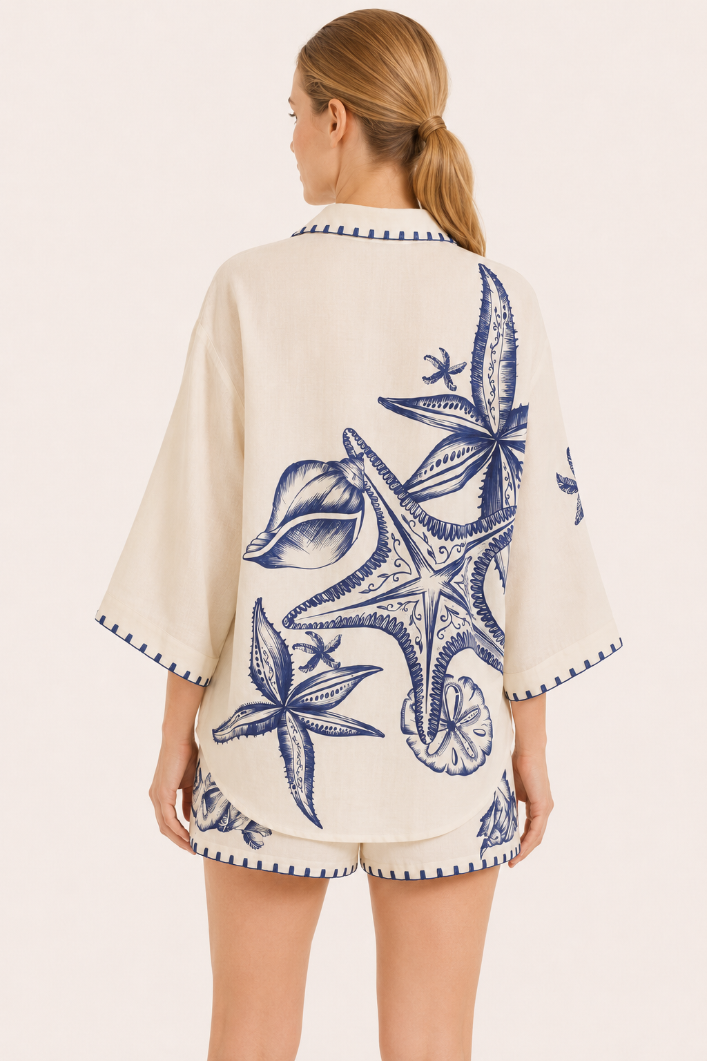 Ensemble chemise oversize d'été pour femmes, imprimé méditerranéen - Lidia